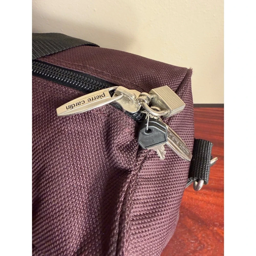 Pierre Cardin Burgundy Ballistic Nylon Travel Duffel Bag Shoulder Strap Lock Key